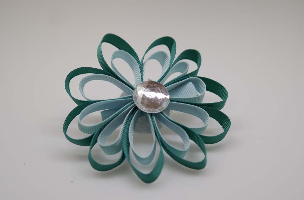 Large petal flower hair Bow with colors  Jade, Light Blue
